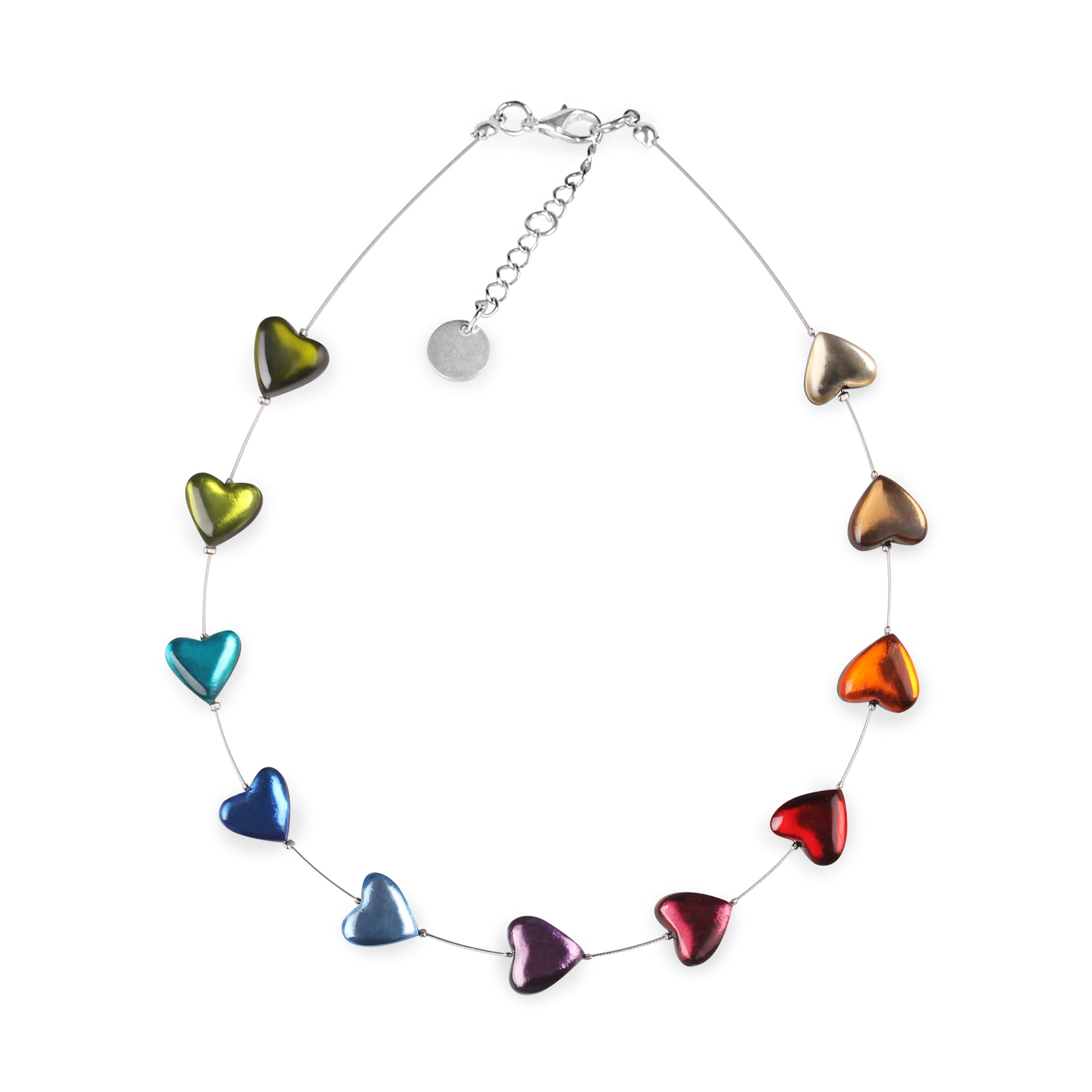 Rainbow Love Heart Shiny Button Necklace