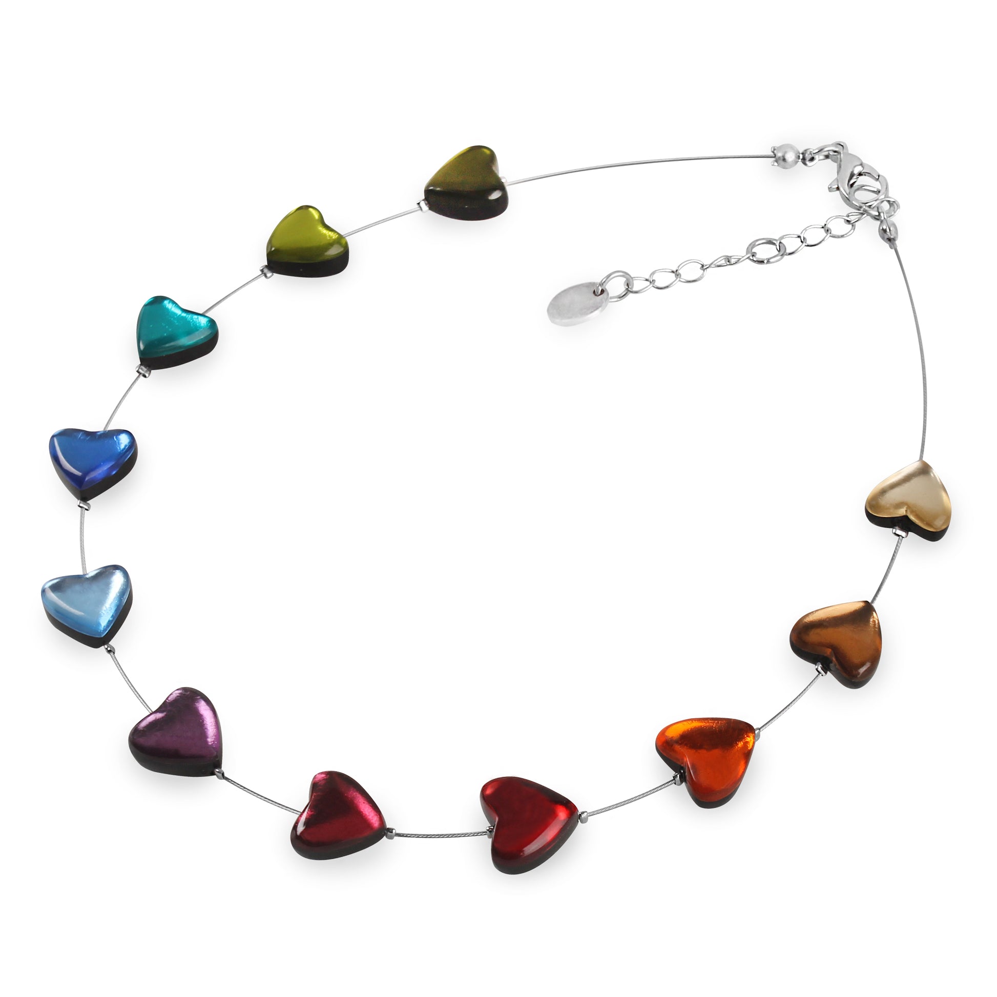 Rainbow Love Heart Shiny Button Necklace
