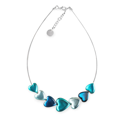Teal Love Heart Shiny Trail Necklace