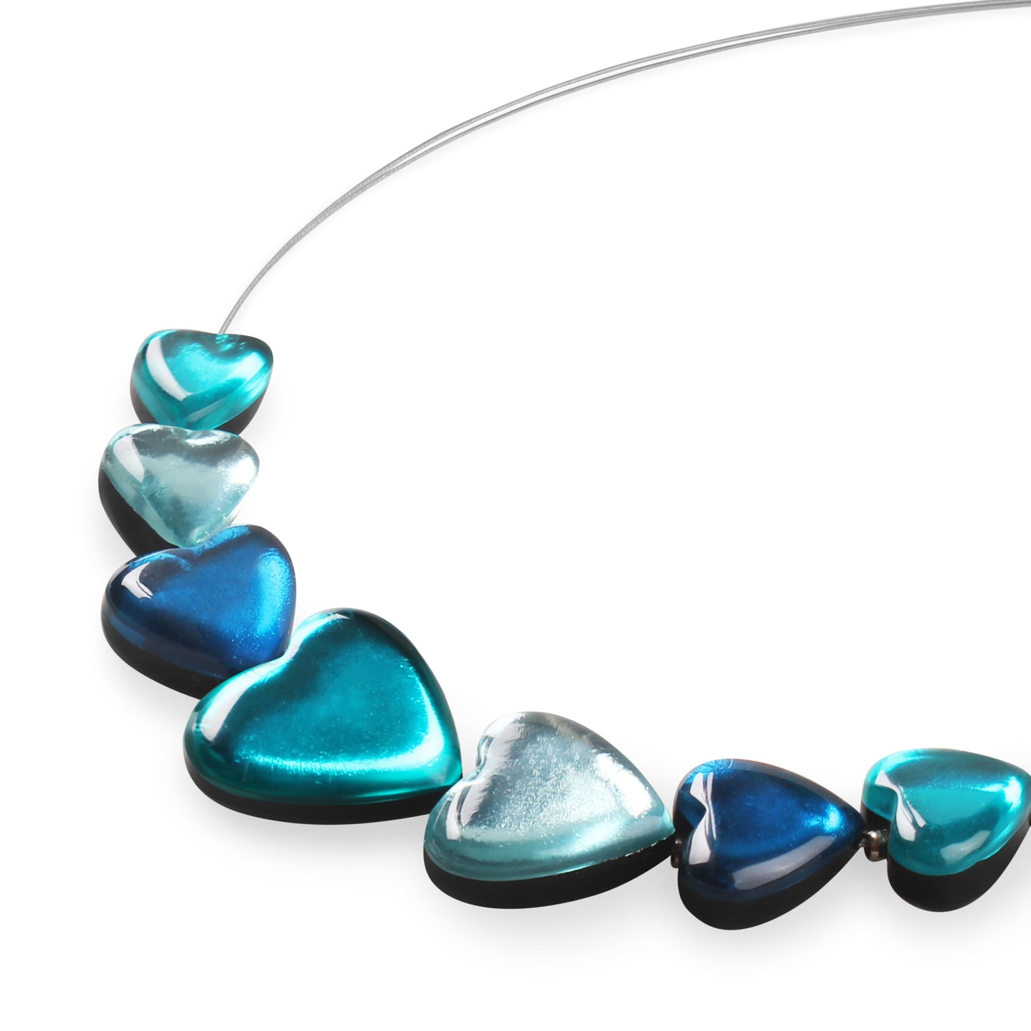 Teal Love Heart Shiny Trail Necklace