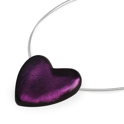 Purple Love Heart Shiny Pendant on Wire