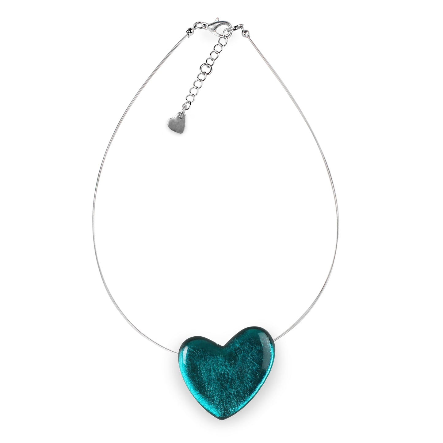 Teal Love Heart Shiny Pendant on Wire