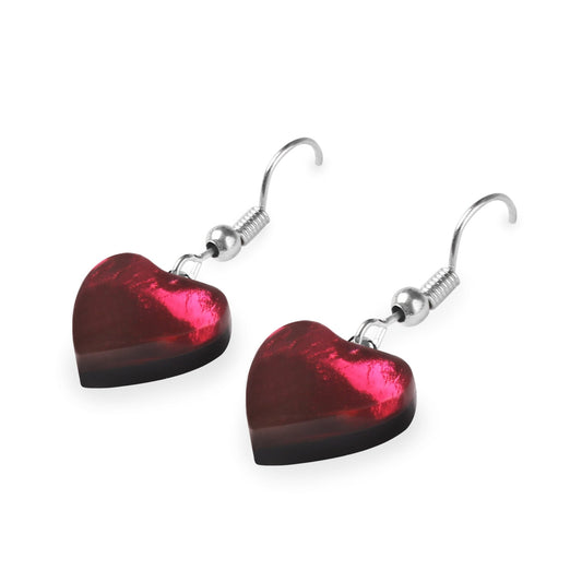 Pink Love Heart Shiny Fish Hook Earrings | The Jewellery Stop