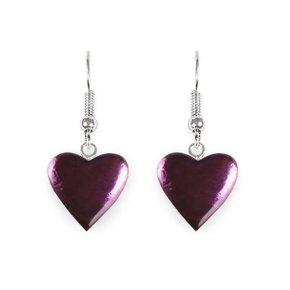Purple Love Heart Shiny Fish Hook Earrings | The Jewellery Stop