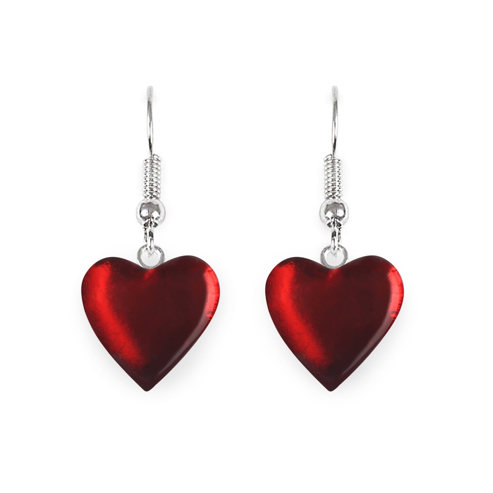 Red Love Heart Shiny Fish Hook Earrings | The Jewellery Stop