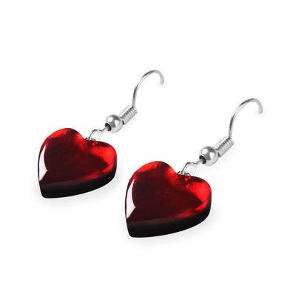 Red Love Heart Shiny Fish Hook Earrings | The Jewellery Stop