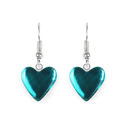 Teal Love Heart Shiny Fish Hook Earrings | The Jewellery Stop