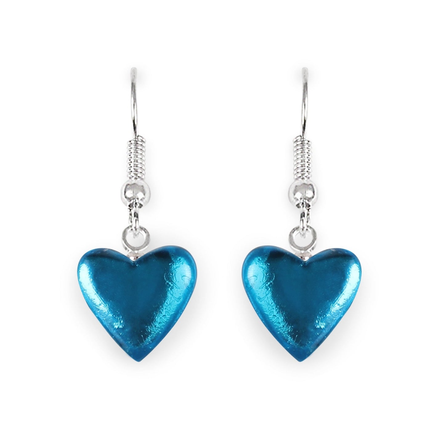 Turquoise Love Heart Shiny Fish Hook Earrings | The Jewellery Stop