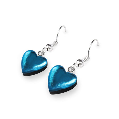 Turquoise Love Heart Shiny Fish Hook Earrings | The Jewellery Stop