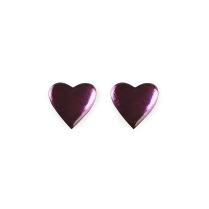 Purple Love Heart Shiny Stud Earrings | The Jewellery Stop