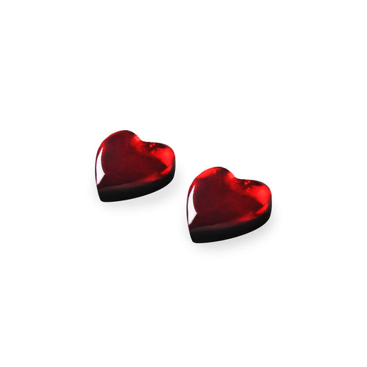 Red Love Heart Shiny Stud Earrings
