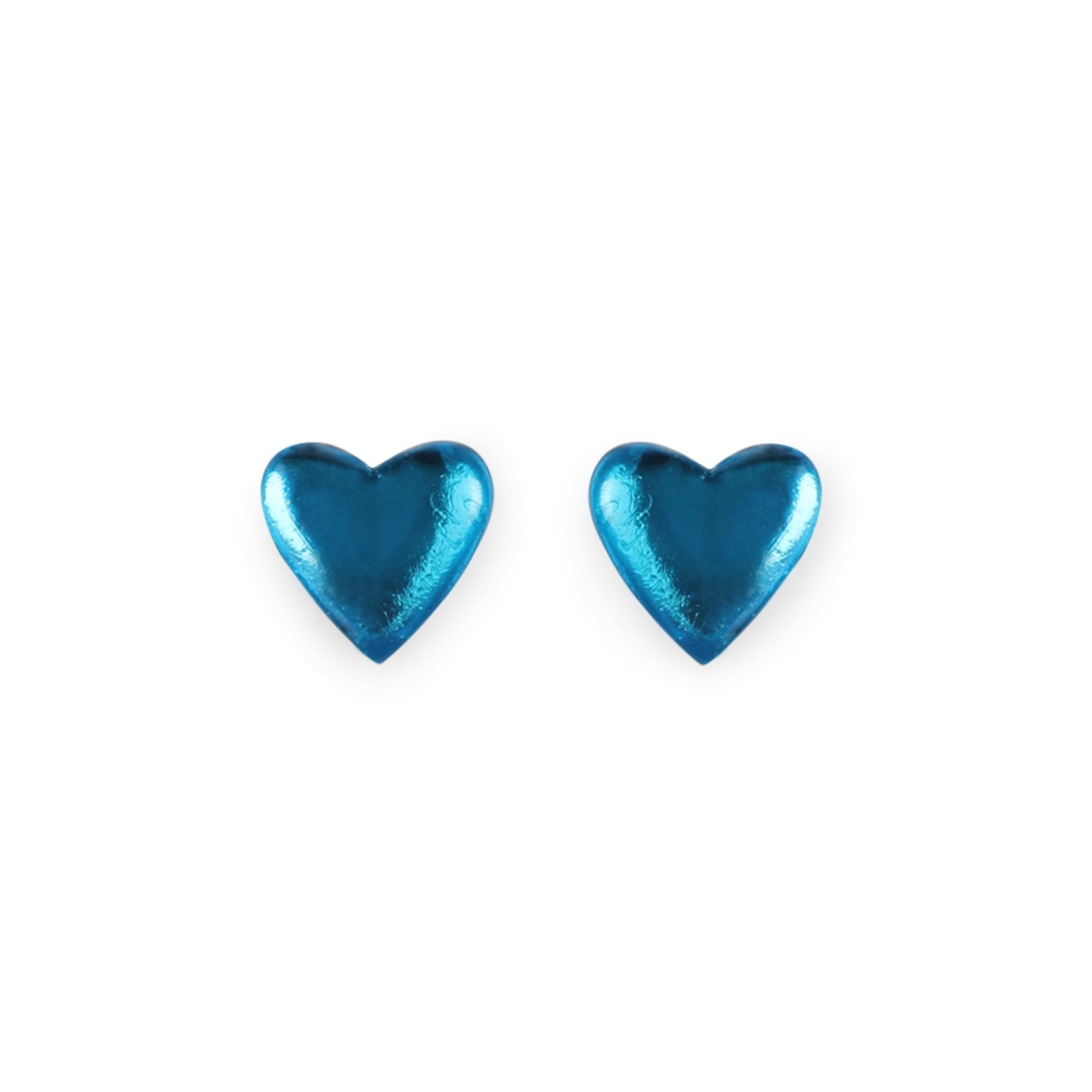 Turquoise Love Heart Shiny Stud Earrings | The Jewellery Stop