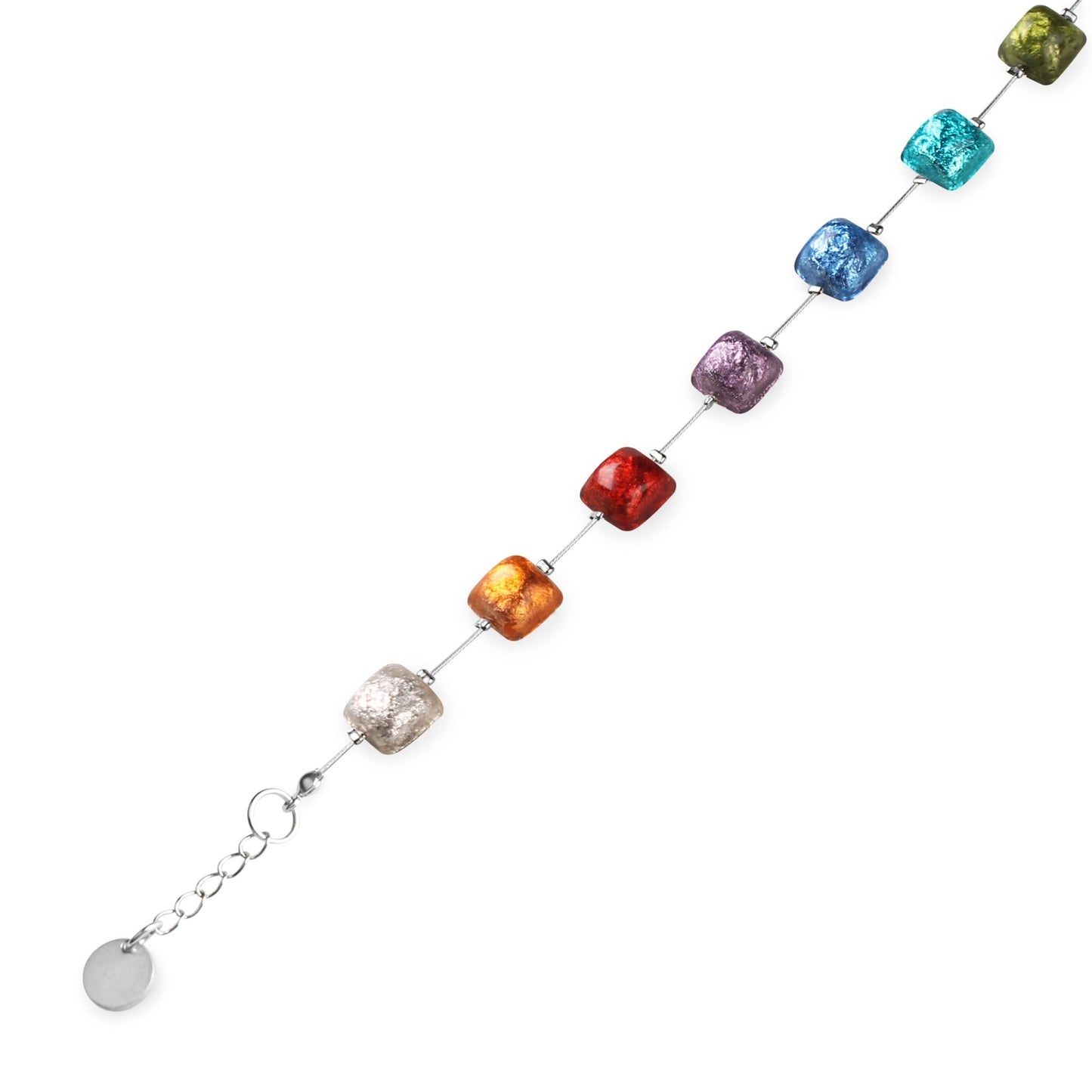 Rainbow Cabouchon Squares Shiny Bracelet | The Jewellery Stop
