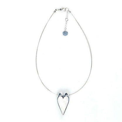 White Sliced Pewter Shiny Heart Pendant | The Jewellery Stop