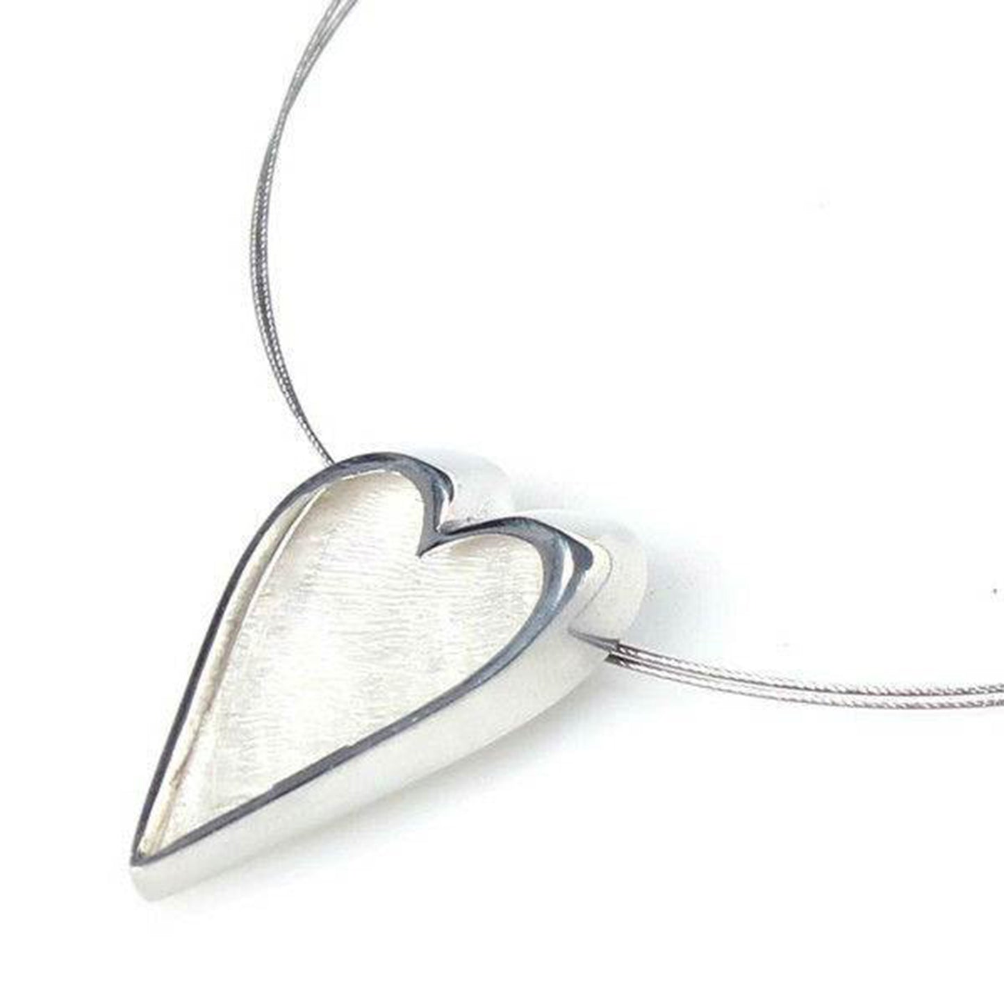 White Sliced Pewter Shiny Heart Pendant