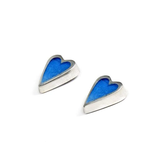 Denim Sliced Pewter Heart Shiny Stud Earrings | The Jewellery Stop