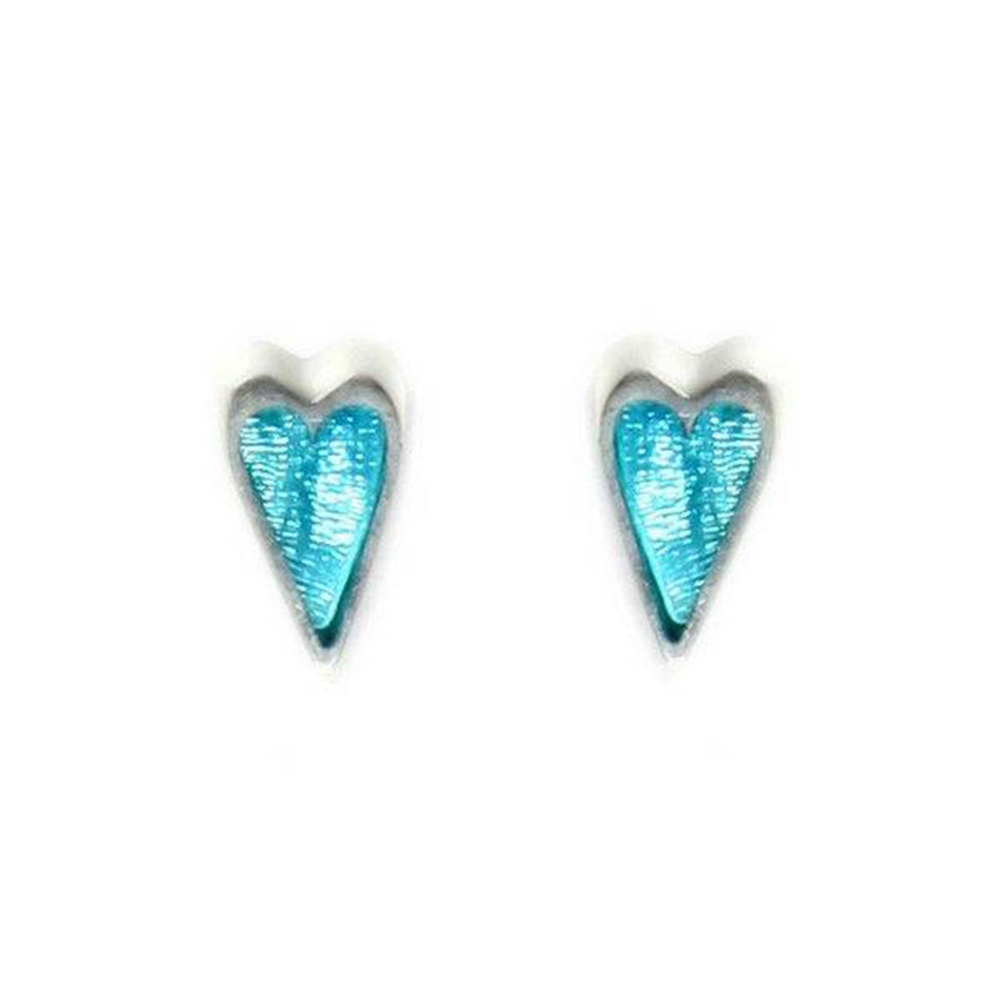 Teal Sliced Pewter Heart Shiny Stud Earrings | The Jewellery Stop