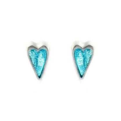 Teal Sliced Pewter Heart Shiny Stud Earrings | The Jewellery Stop