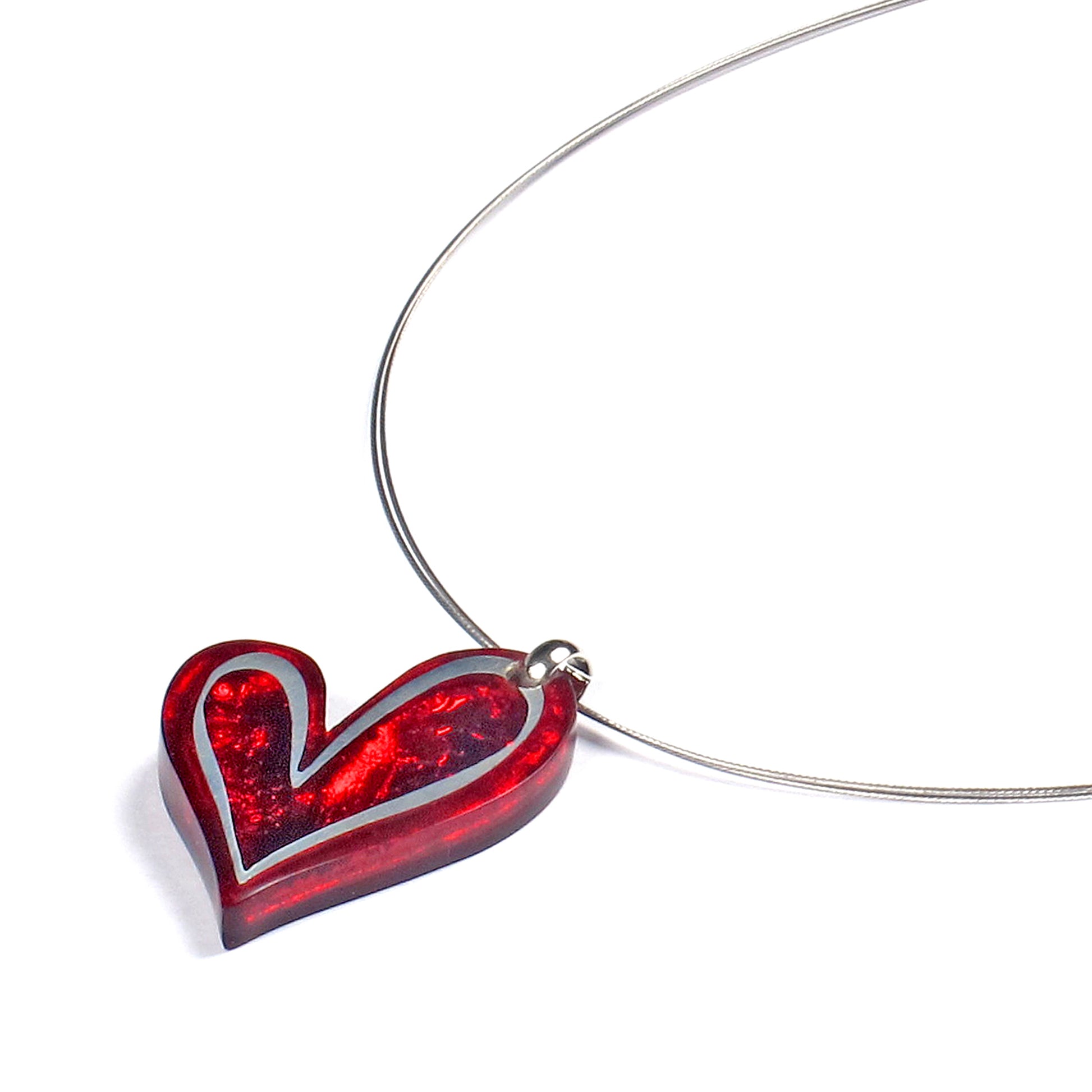 Red Linear Heart Shiny Small Pendant