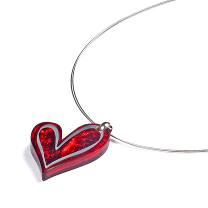 Red Linear Heart Shiny Small Pendant | The Jewellery Stop