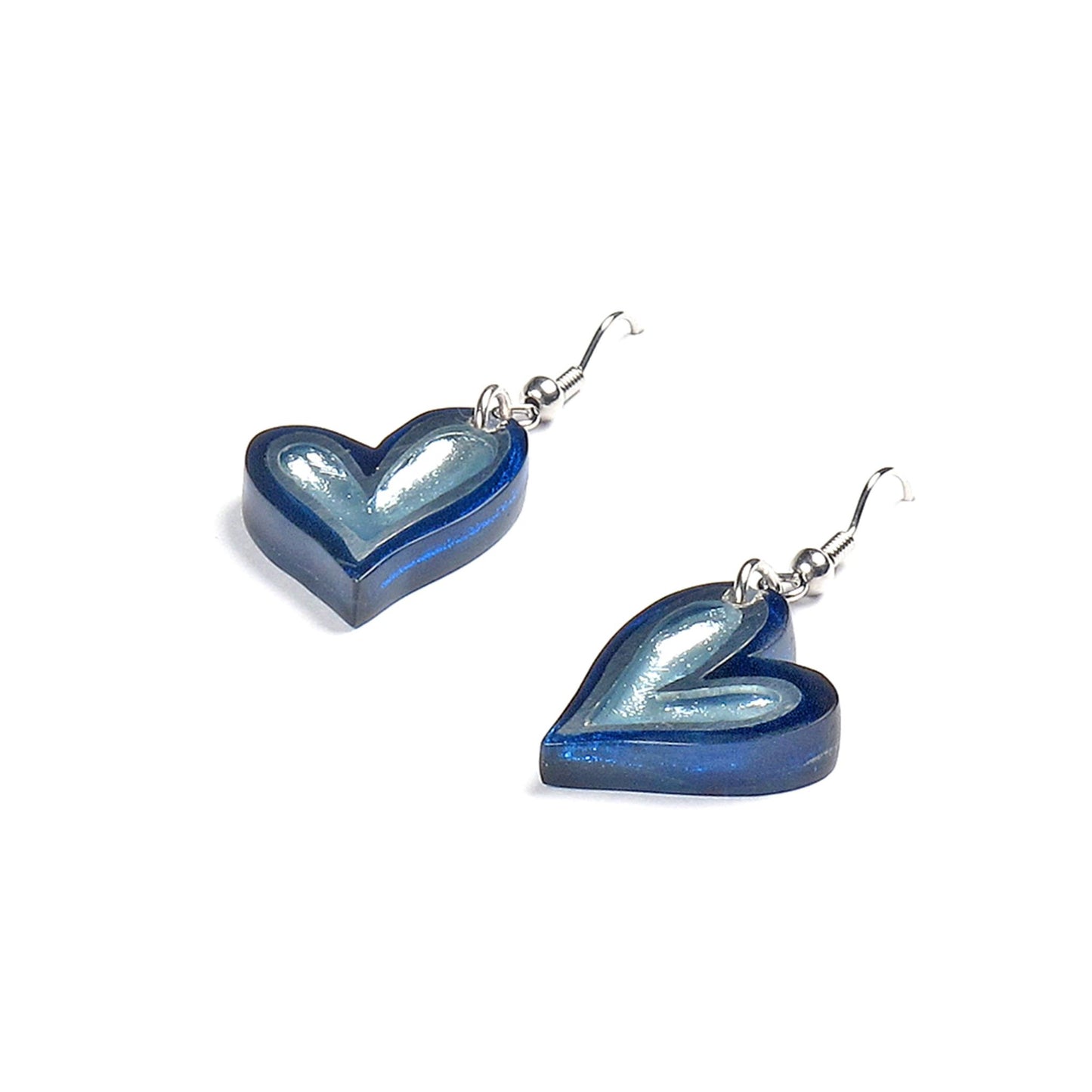 Navy Linear Heart Shiny Fish Hook Earrings | The Jewellery Stop