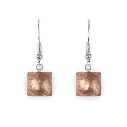 Nougat Cabouchon Squares Shiny Fish Hook Earrings