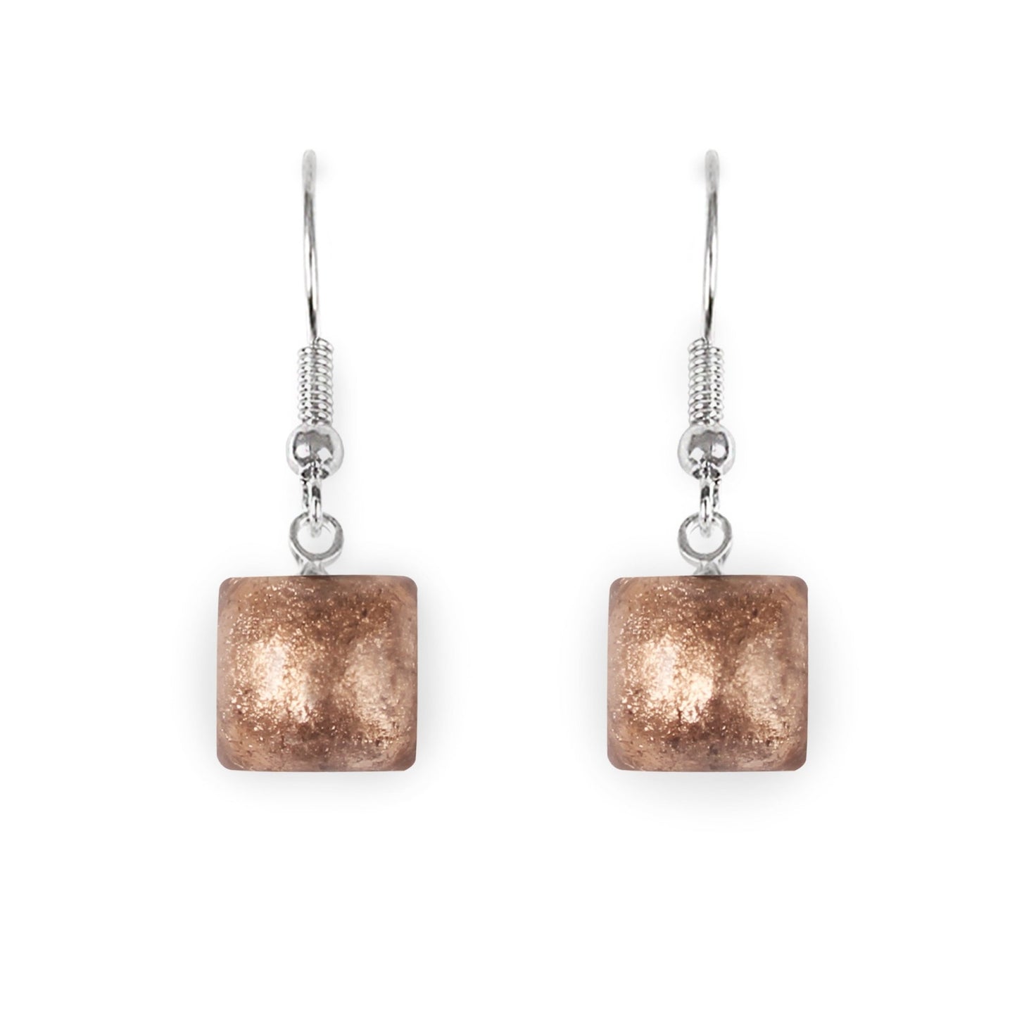 Nougat Cabouchon Squares Shiny Fish Hook Earrings | The Jewellery Stop