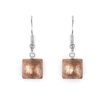 Nougat Cabouchon Squares Shiny Fish Hook Earrings | The Jewellery Stop