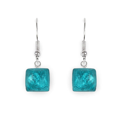 Peacock Cabouchon Squares Shiny Fish Hook Earrings | The Jewellery Stop