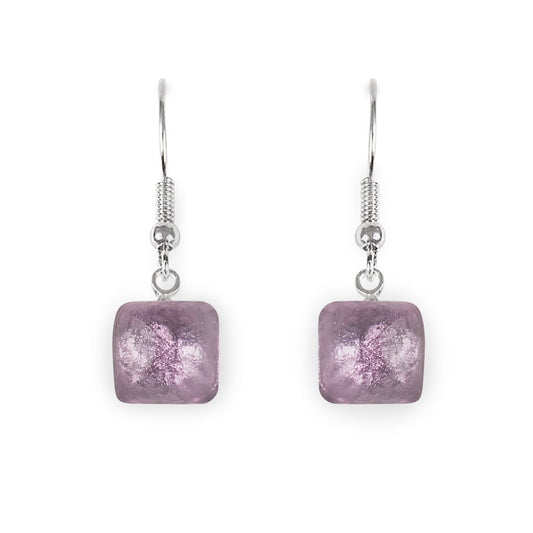 Rainbow Cabouchon Squares Shiny Fish Hook Earrings | The Jewellery Stop