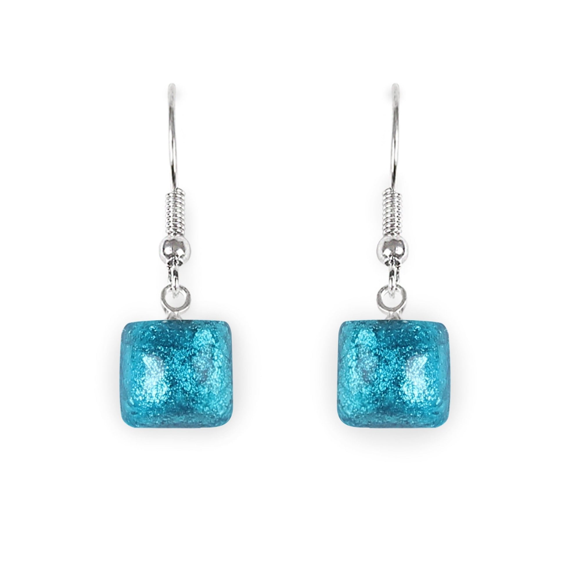 Turquoise Cabouchon Squares Shiny Fish Hook Earrings | The Jewellery Stop