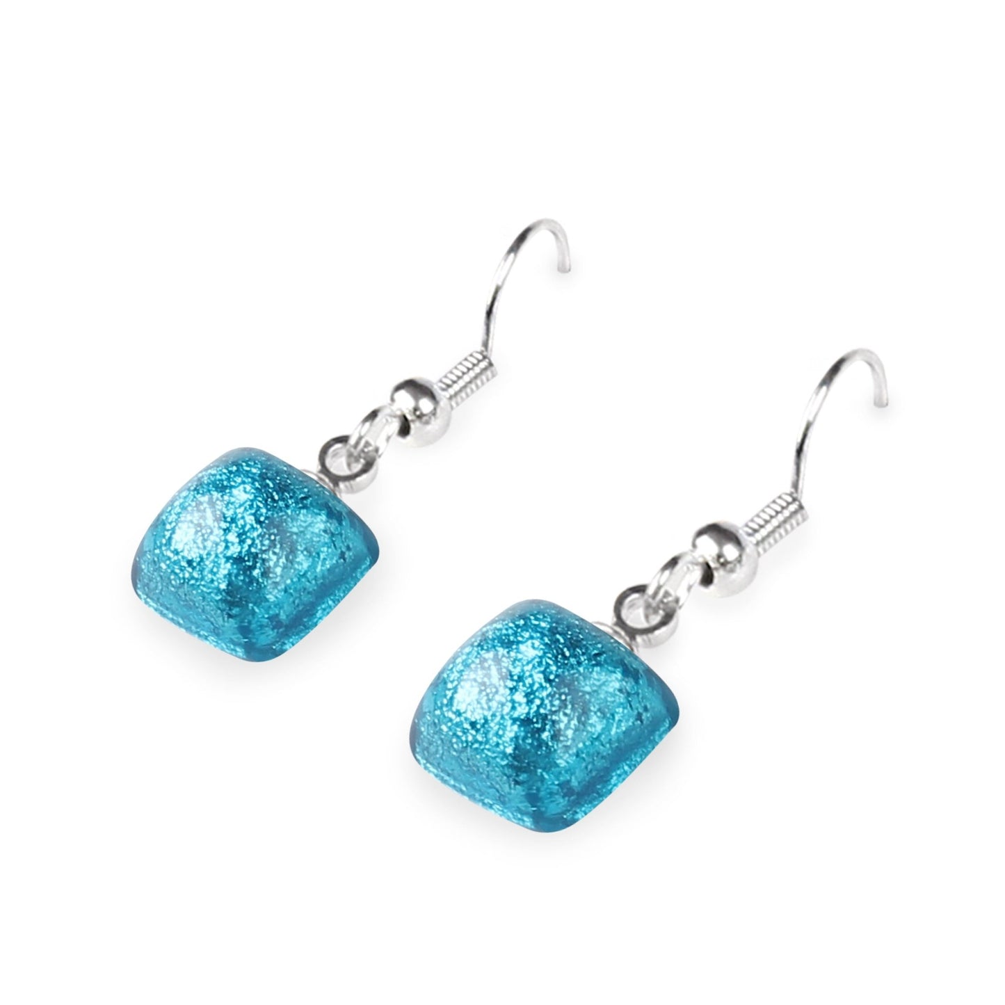 Turquoise Cabouchon Squares Shiny Fish Hook Earrings | The Jewellery Stop