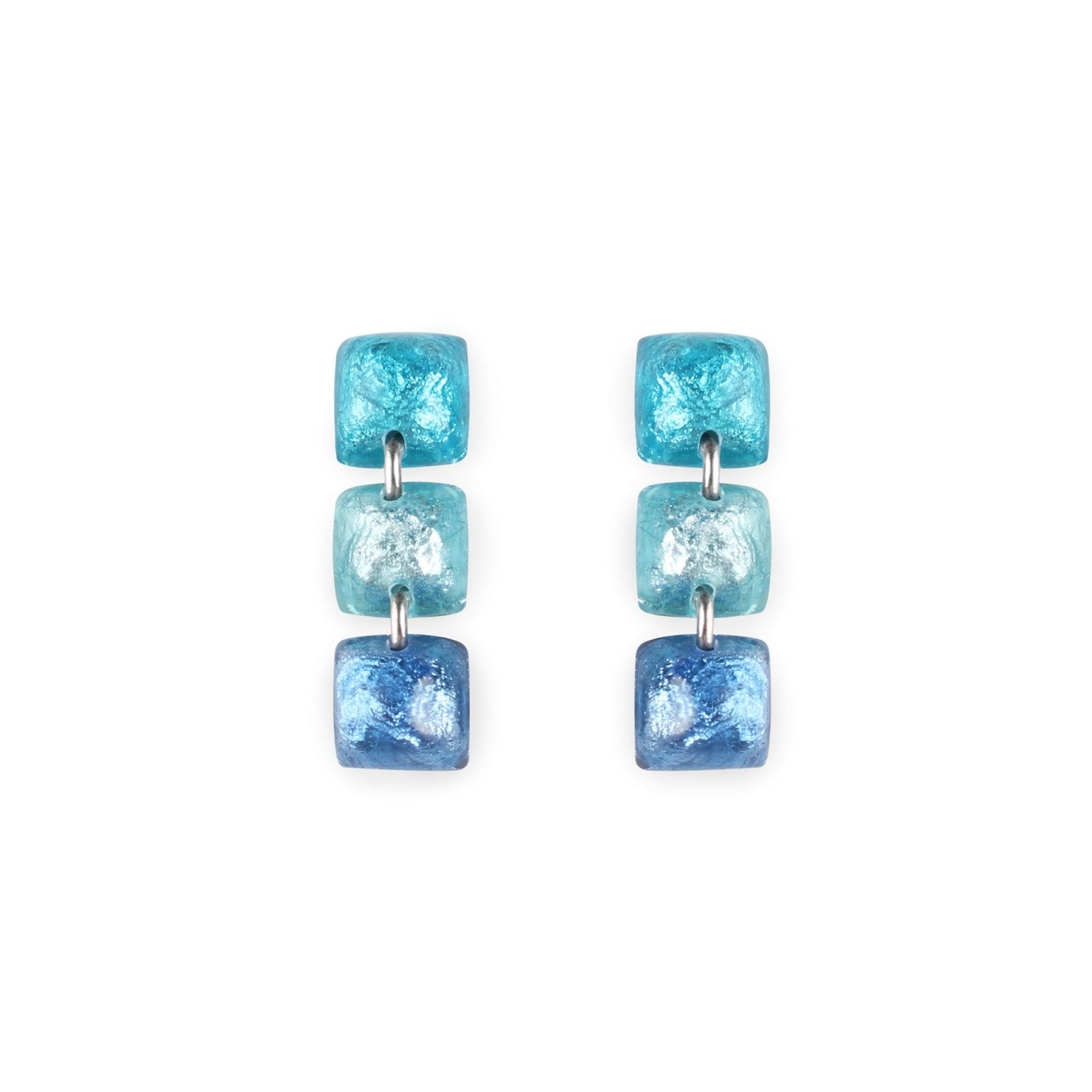 Turquoise Cabouchon Squares Shiny Triple Drop Stud Earrings | The Jewellery Stop