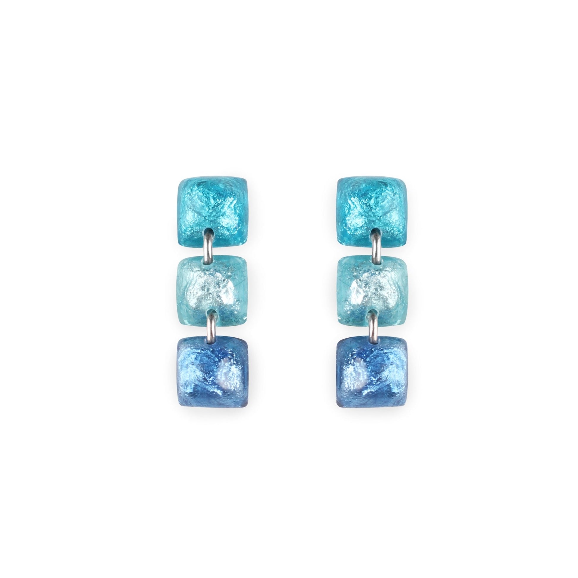 Turquoise Cabouchon Squares Shiny Triple Drop Stud Earrings | The Jewellery Stop