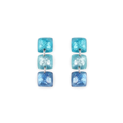 Turquoise Cabouchon Squares Shiny Triple Drop Stud Earrings | The Jewellery Stop