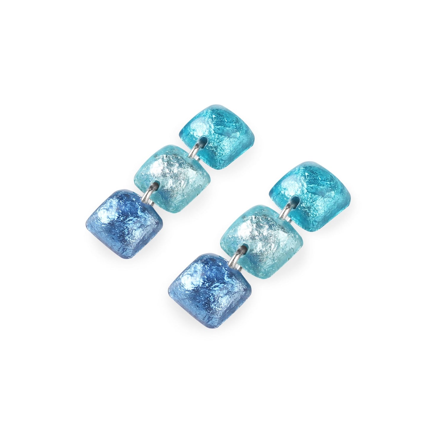 Turquoise Cabouchon Squares Shiny Triple Drop Stud Earrings | The Jewellery Stop