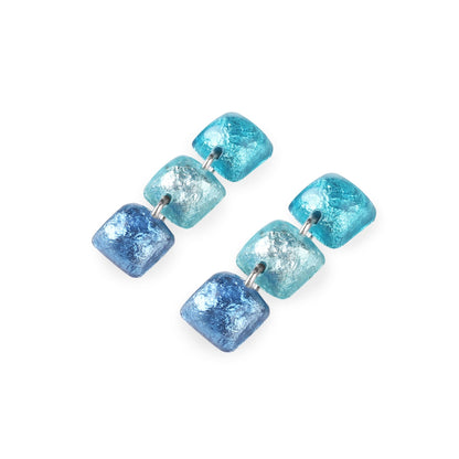 Turquoise Cabouchon Squares Shiny Triple Drop Stud Earrings | The Jewellery Stop