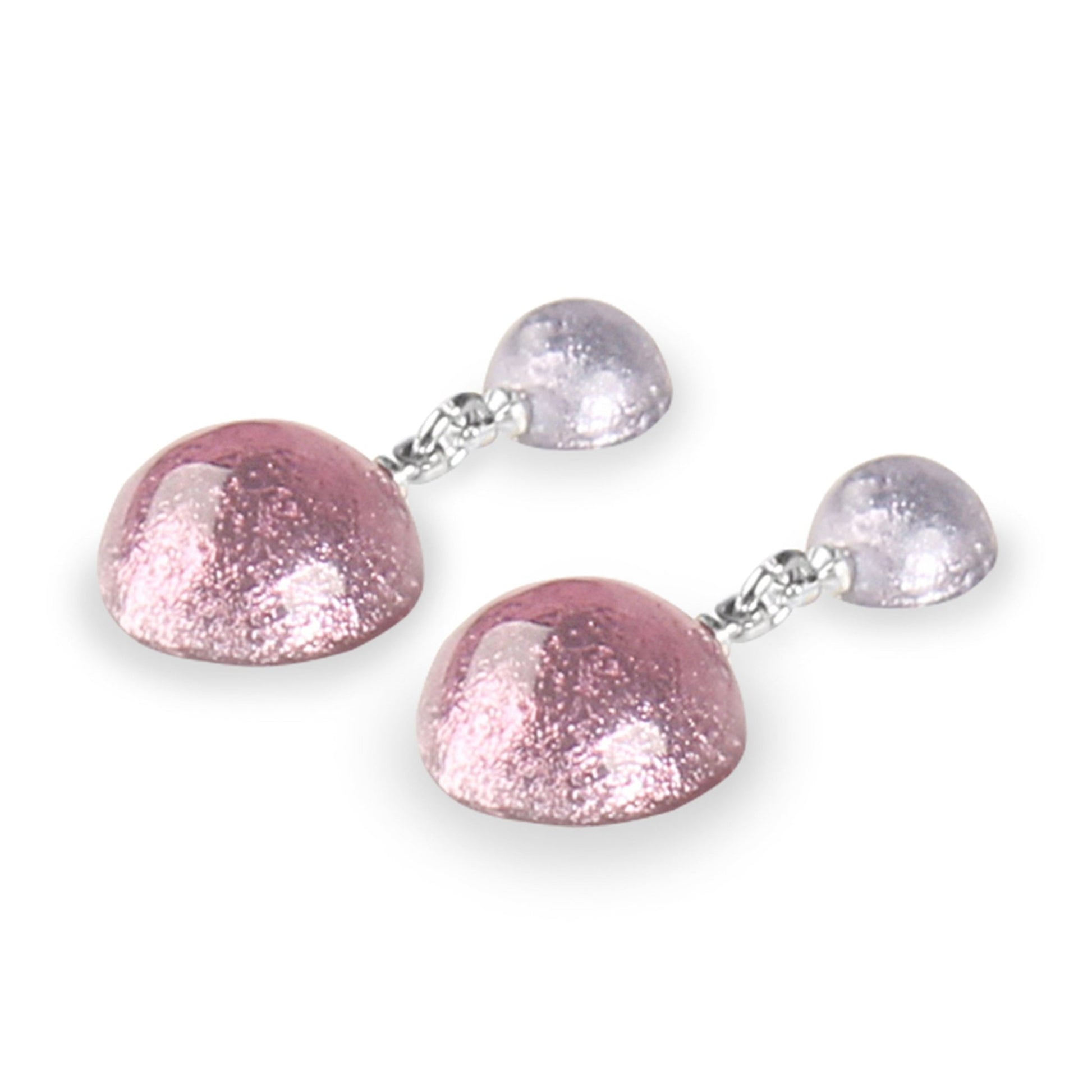 Blush Cabouchon Shiny Double Drop Stud Earrings | The Jewellery Stop