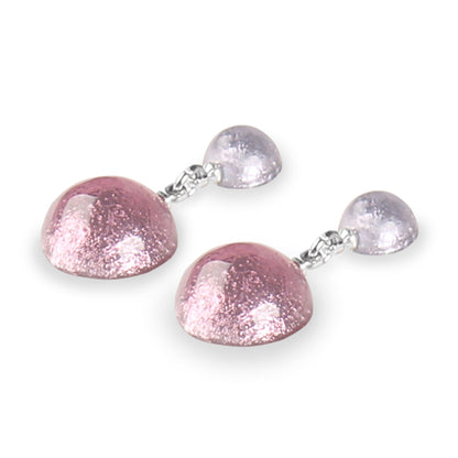 Blush Cabouchon Shiny Double Drop Stud Earrings | The Jewellery Stop