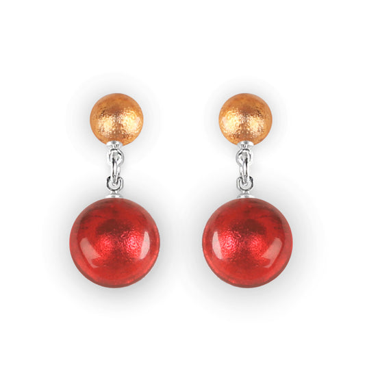 Chilli Cabouchon Shiny Double Drop Stud Earrings