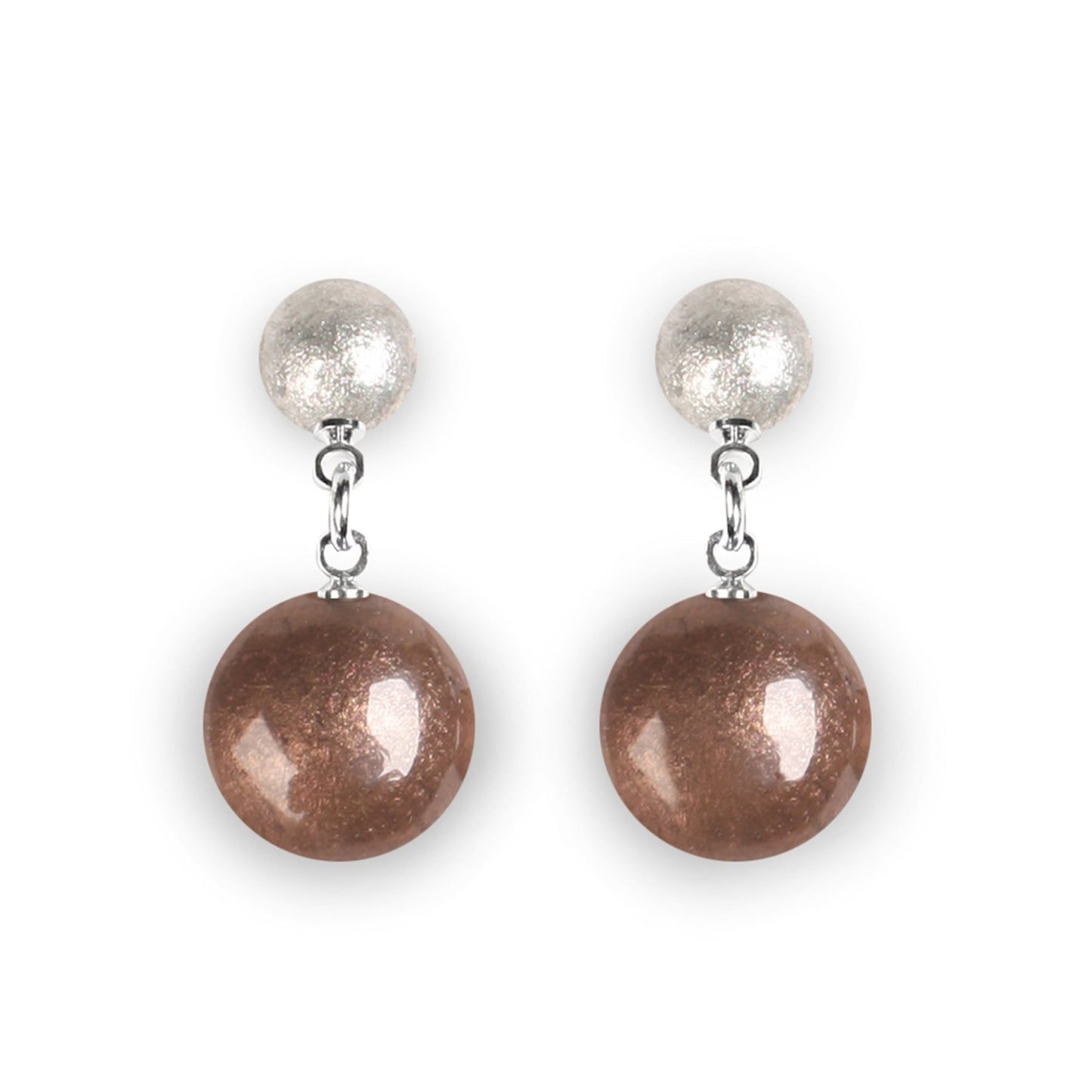 Mink Cabouchon Shiny Double Drop Stud Earrings | The Jewellery Stop