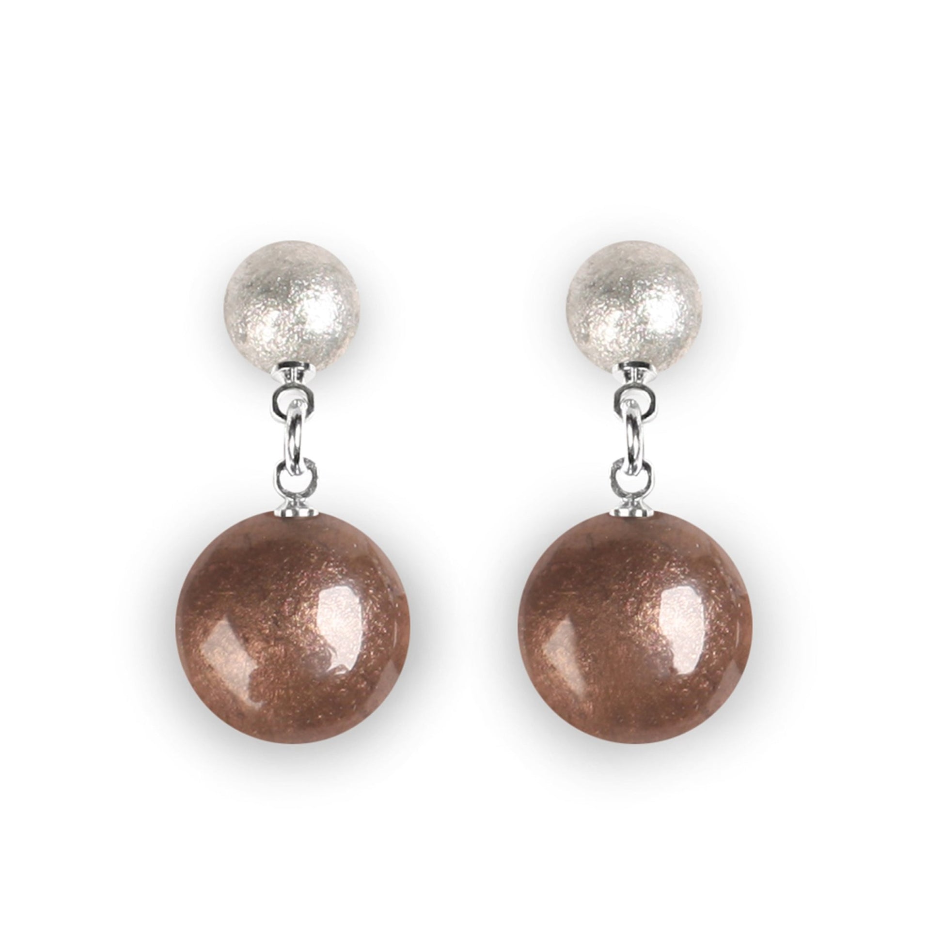 Mink Cabouchon Shiny Double Drop Stud Earrings | The Jewellery Stop