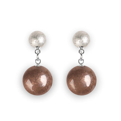 Mink Cabouchon Shiny Double Drop Stud Earrings | The Jewellery Stop