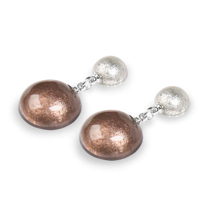 Mink Cabouchon Shiny Double Drop Stud Earrings | The Jewellery Stop