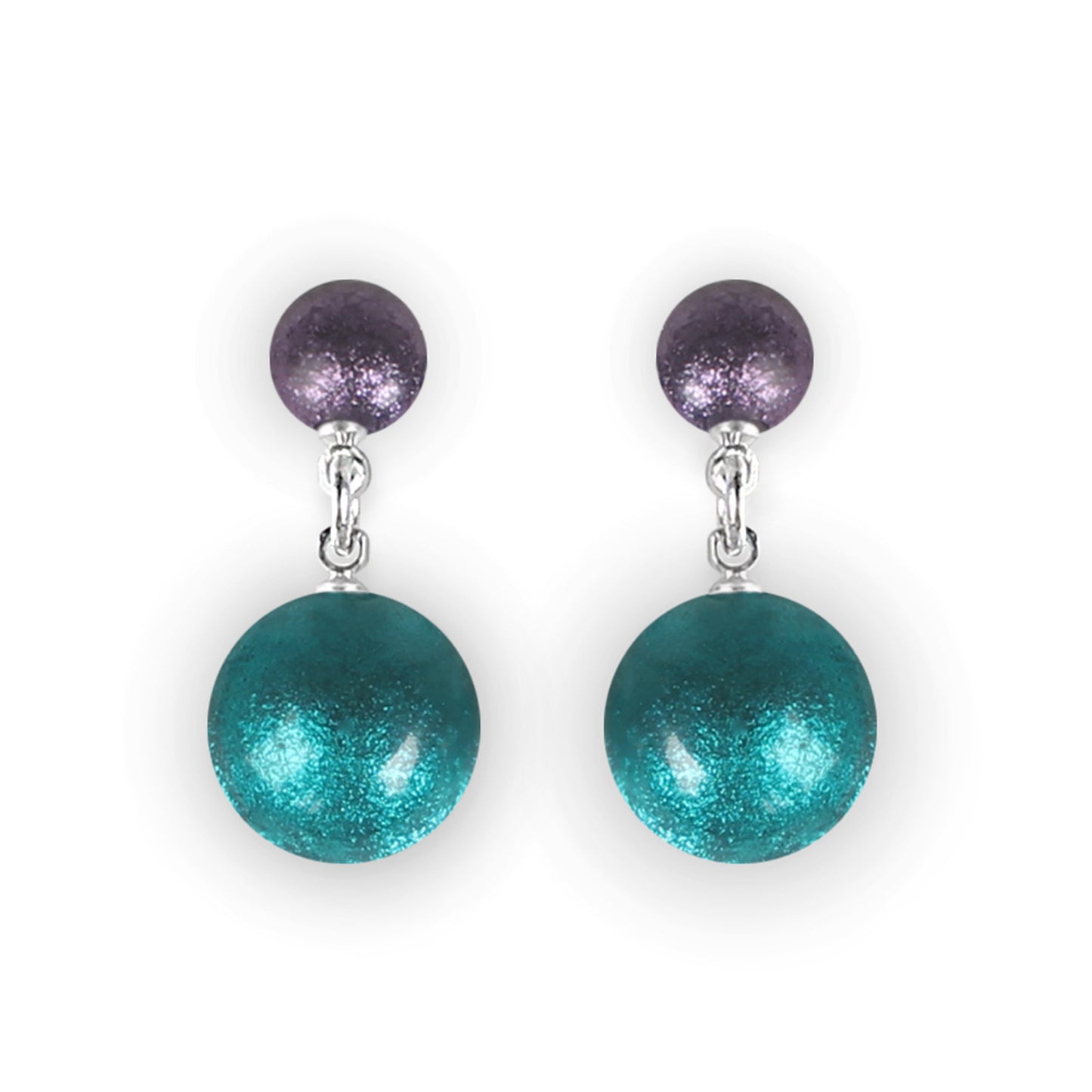Peacock Cabouchon Shiny Double Drop Stud Earrings