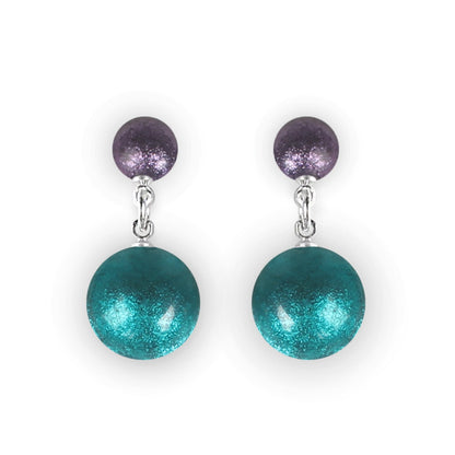 Peacock Cabouchon Shiny Double Drop Stud Earrings | The Jewellery Stop