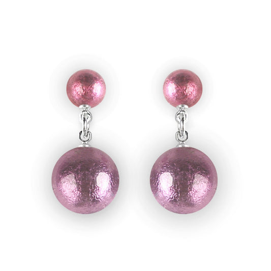 Rainbow Cabouchon Shiny Double Drop Stud Earrings | The Jewellery Stop