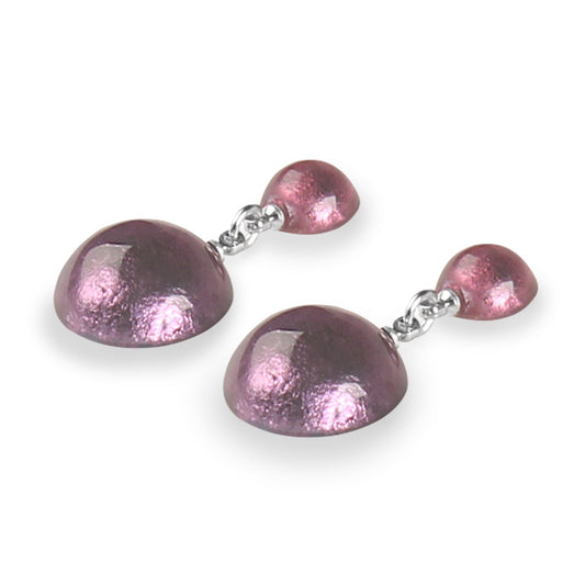 Rainbow Cabouchon Shiny Double Drop Stud Earrings | The Jewellery Stop
