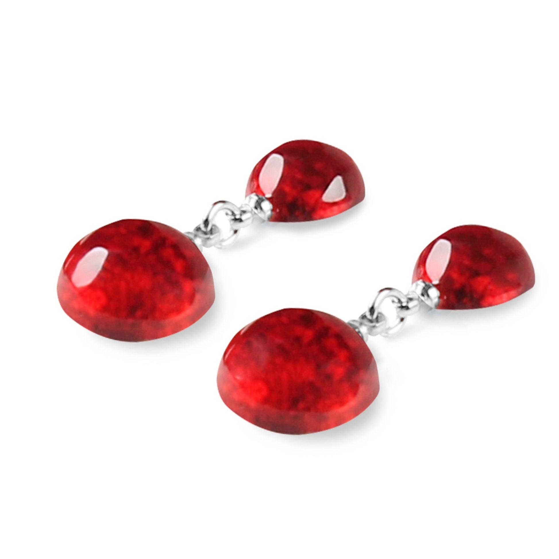 Red Cabouchon Shiny Double Drop Stud Earrings | The Jewellery Stop