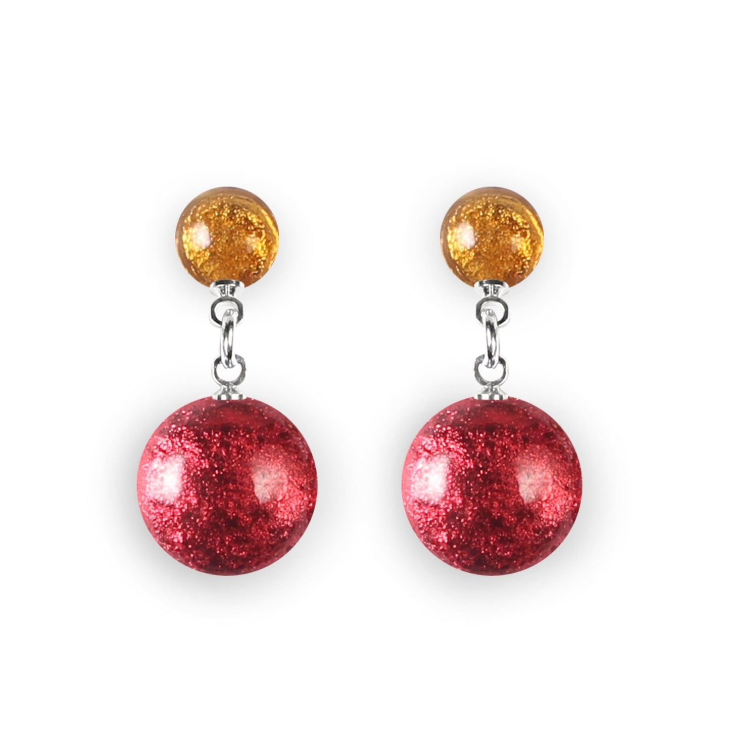 Sangria Cabouchon Shiny Double Drop Stud Earrings | The Jewellery Stop